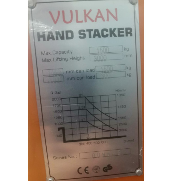 Купить гидравлический штабелер Vulkan SYG 1,5 т — подъём 3000 мм, Киев